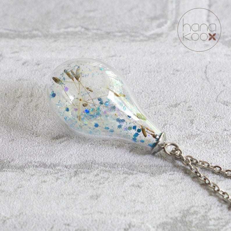 Real flower glass bottle necklace-925 silver