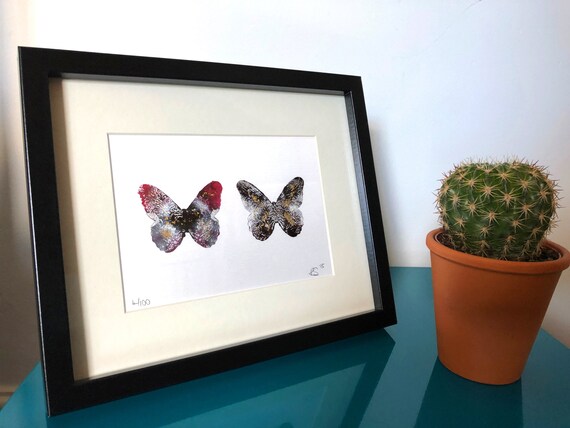 Framed Pink and Gold Butterfly Print Lithograph Print | Etsy