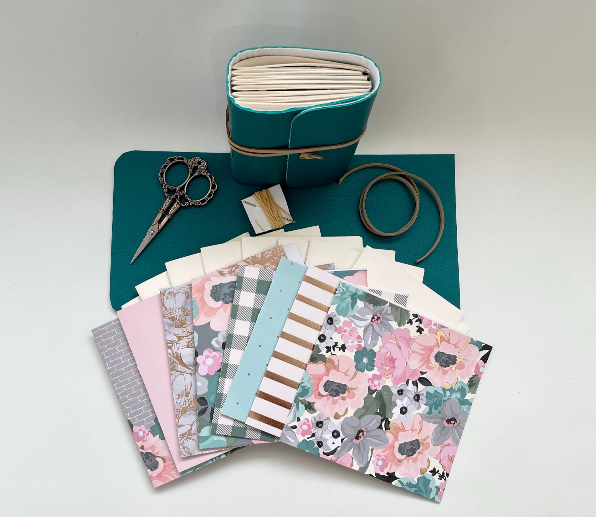 Small DIY Teal Blooms Leather Journal Kit Book Binding with Etsy