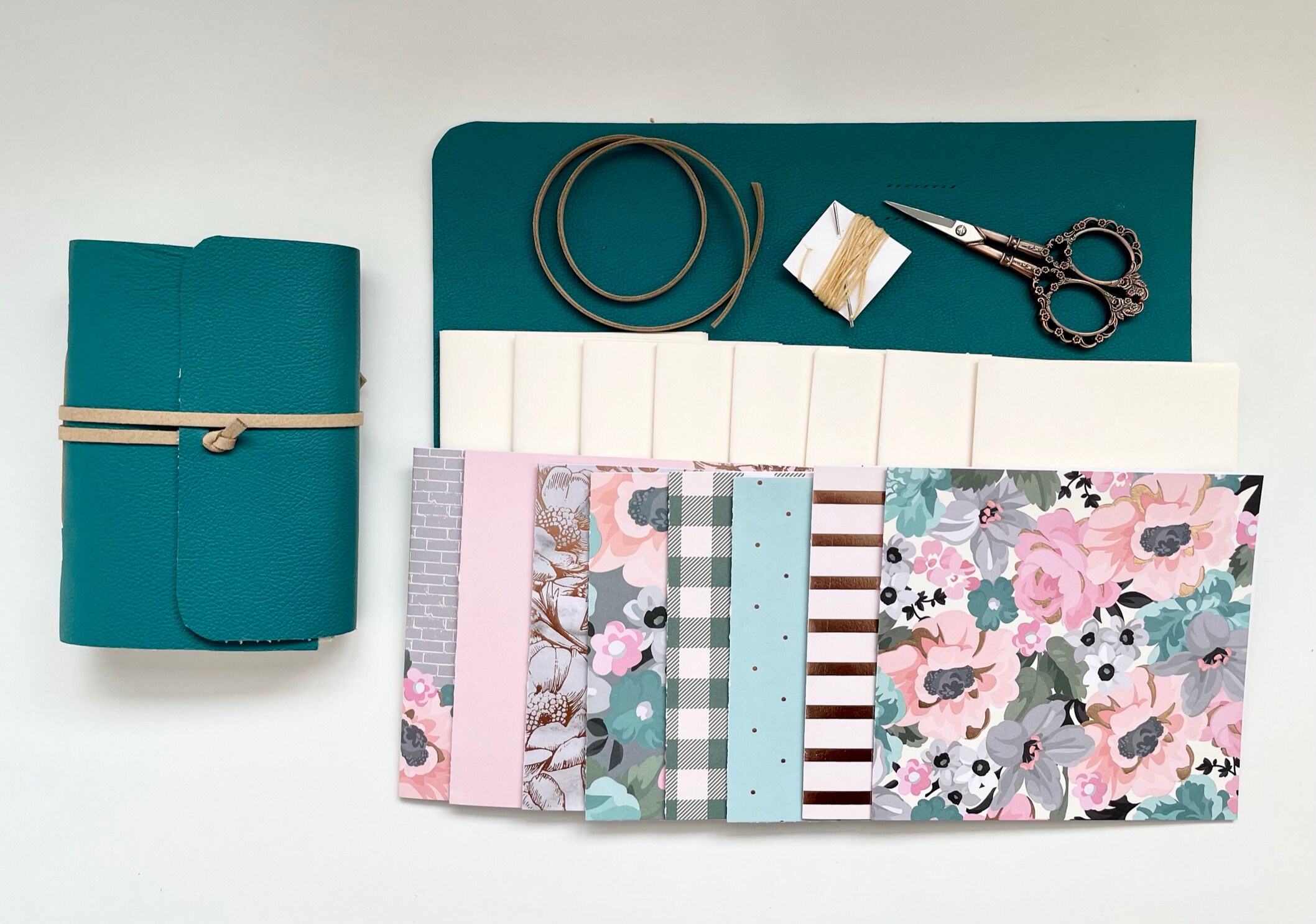 Medium DIY Teal Blooms Leather Journal Kit Book Binding With Etsy