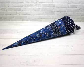 Schultüte aus Stoff Astronaut blau Zuckertüte Spaceshuttle Stoffschultüte mit Name 70cm oder 85cm