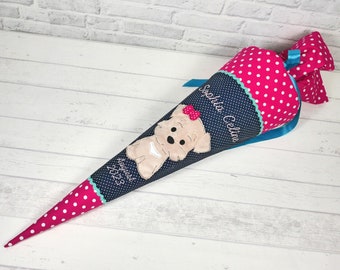 Schultüte aus Stoff Hund Stoff pink blau Zuckertüte Mädchen 70cm oder 85cm