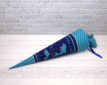 Schultüte Delfin blau türkis Stoff Zuckertüte 70cm oder 85cm