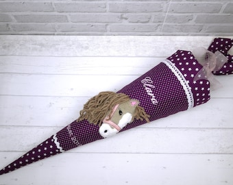 School cone horse fabric purple candy cone horse head 70 cm, 85 cm or 100 cm girls