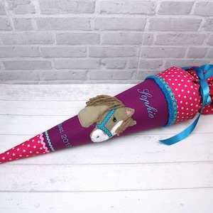 Schultüte Pferd Stoff blau Zuckertüte Pferdekopf pink Mädchen