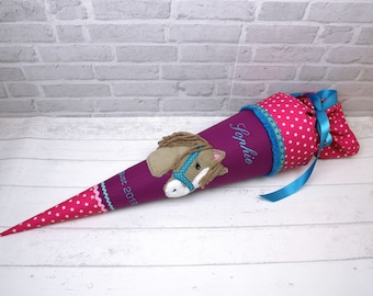 School cone horse fabric blue candy cone horse head pink girl