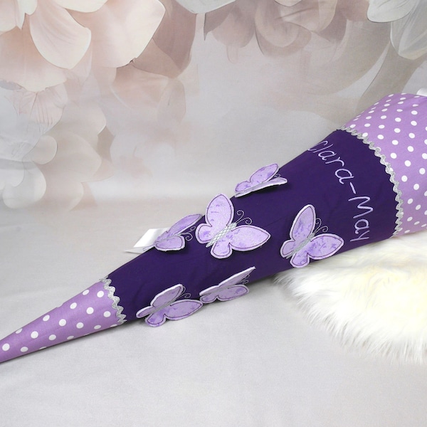 School cone butterfly lilac made of lilac fabric personalized with name butterflies girl