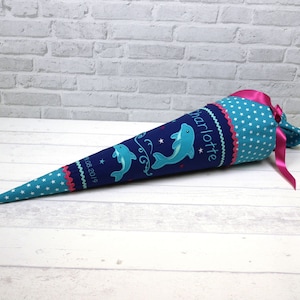 Schultüte Delfin blau türkis pink Stoff Zuckertüte 70cm, 85cm oder 100cm