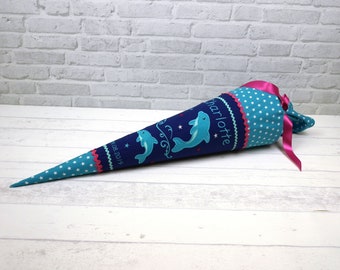 Schultüte Delfin blau türkis pink Stoff Zuckertüte 70cm, 85cm oder 100cm