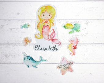 Patch set mermaid blonde with name personalized for school bag