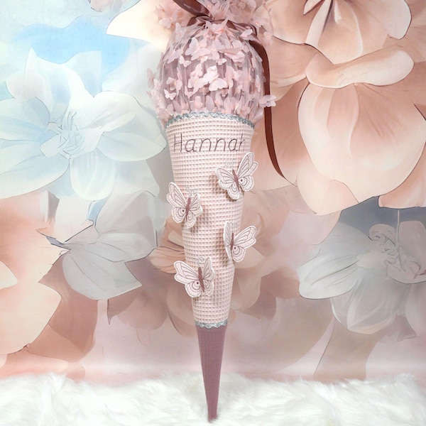 Schultüte Schmetterling rosa glitzer aus Stoff altrosa mit Name personalisiert, Schultüte Mädchen