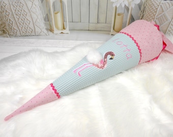 Schultüte aus Stoff Flamingo rosa mint Zuckertüte Mädchen 70cm oder 85cm