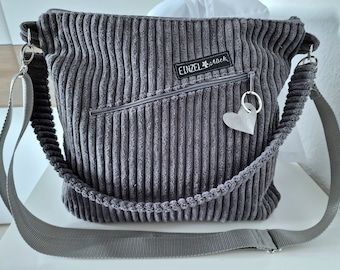 Tasche Shopper, Umhängetasche Cordtasche, dunkelgrau