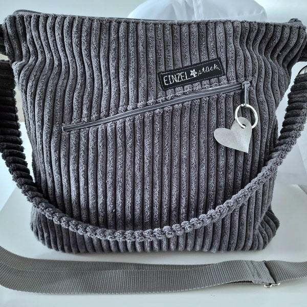 Shopper bag, shoulder bag cord bag, dark gray