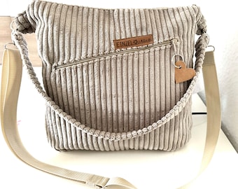 Sac cabas, sac bandoulière, sac en velours côtelé, beige
