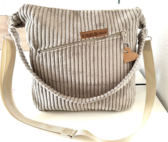 Tasche Shopper, Umhängetasche Cordtasche, beige