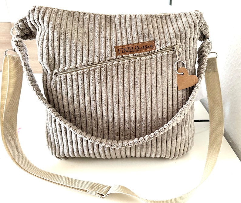 Shopper bag, shoulder bag, corduroy bag, beige image 1