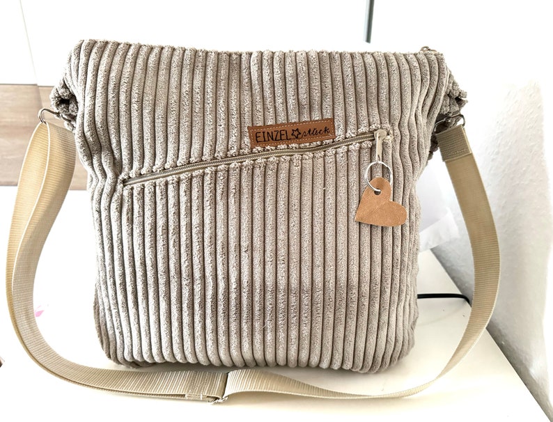 Shopper bag, shoulder bag, corduroy bag, beige image 2