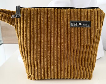 Cosmetic bag, toiletry bag, makeup bag, corduroy universal bag, mustard yellow