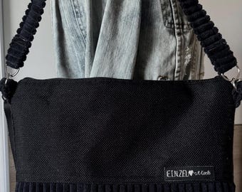 Bag, shoulder bag, bucket bag, shopper, black, corduroy, textured fabric