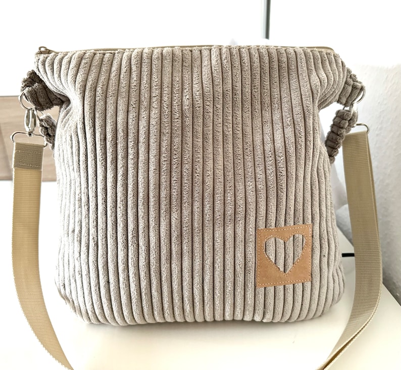 Shopper bag, shoulder bag, corduroy bag, beige image 3