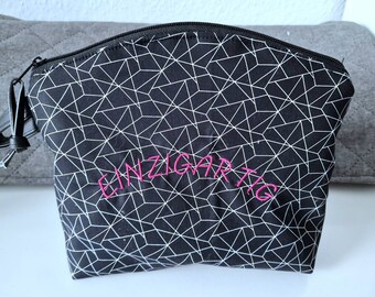 Neceser, neceser, bolso universal, bordado diciendo -único- negro blanco rosa