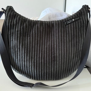 Tasche Shopper rund, Umhängetasche Cordtasche, dunkelgrau