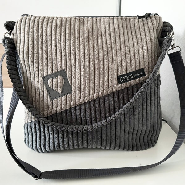 Bag shopper, shoulder bag corduroy bag, beige/dark grey