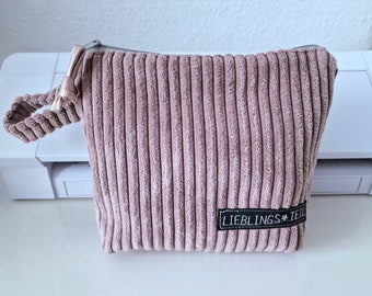 Cosmetic bag, toiletry bag, makeup bag, universal bag, corduroy, old rose