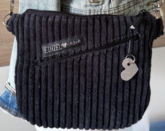 Shopper bag, small, shoulder bag, corduroy bag, black