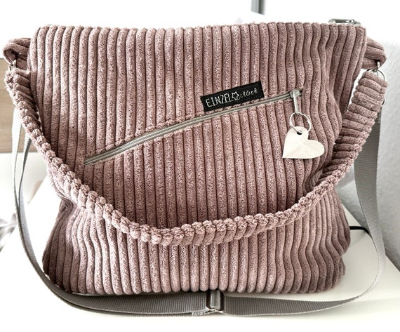 Tasche Shopper, Umhängetasche Cordtasche, altrosa