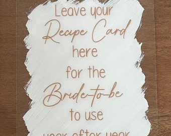 Recipe Card Sign | Bridal Shower Game | Bridal Shower Activity | Acrylic Sign