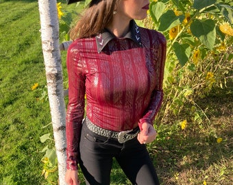 Burgundy Wine Shimmer * Western Show Shirt * Rodeo * Barrel Racing