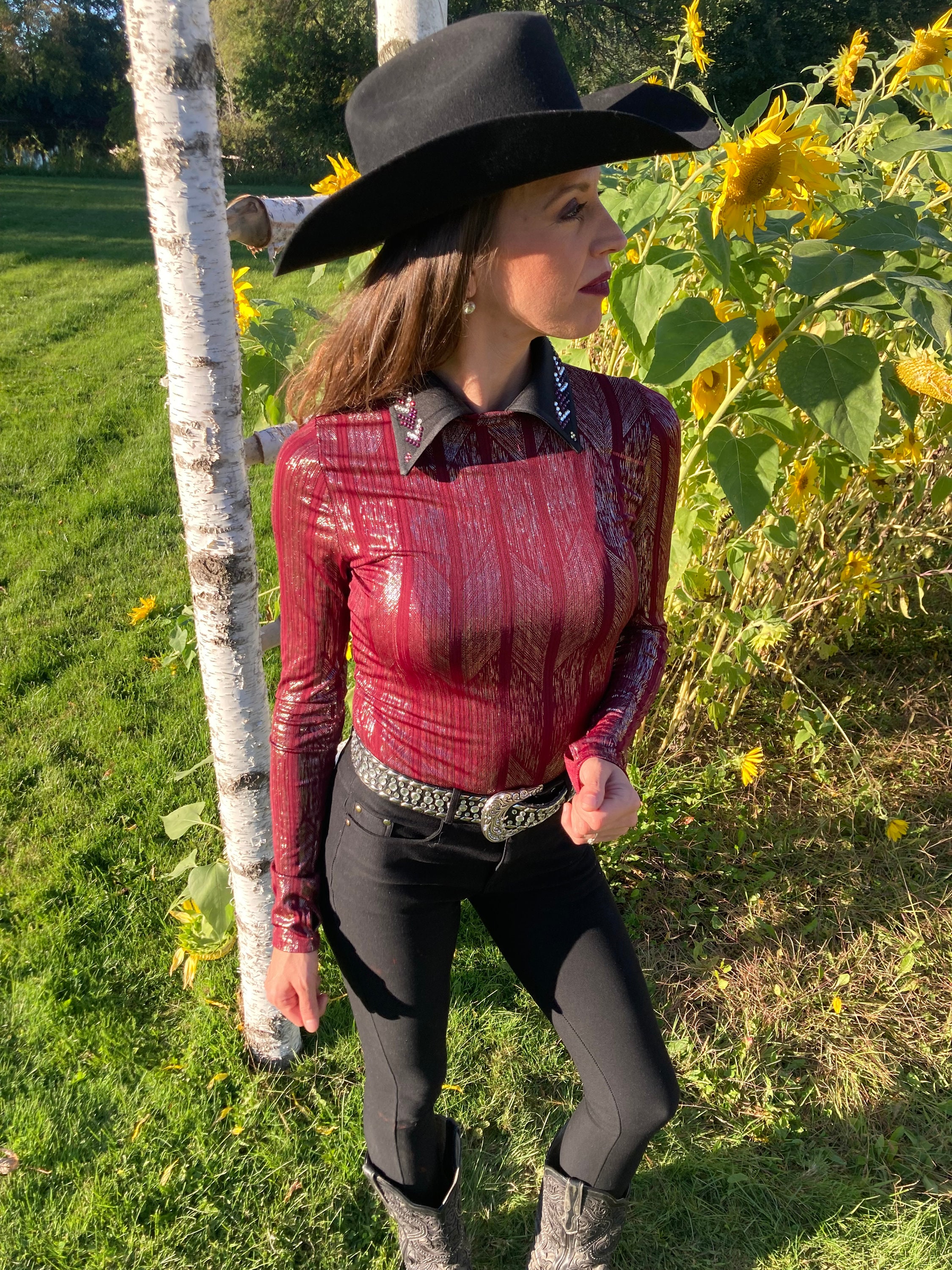 Womens burgundy shop western shirt