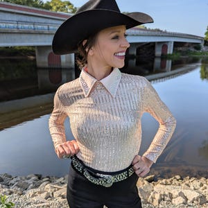 Light Muave Pink Sequin Showstopper - Women&#39;s Horse Show Shirt - Western Show Clothes - Rhinestone Show Shirt - Rodeo Outfit - Reining - NFR