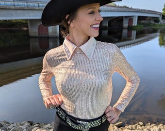 Camisa vaquera con lentejuelas y diamantes de imitación - Traje de rodeo rosa malva