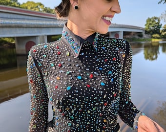 Rainbow Rhinestone - Western Show Shirt - Women's Horse Show Apparel