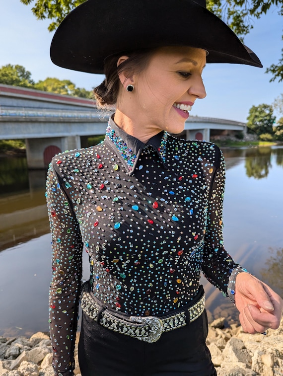 Rainbow Rhinestone - Western Show Shirt - Women's Horse Show Apparel