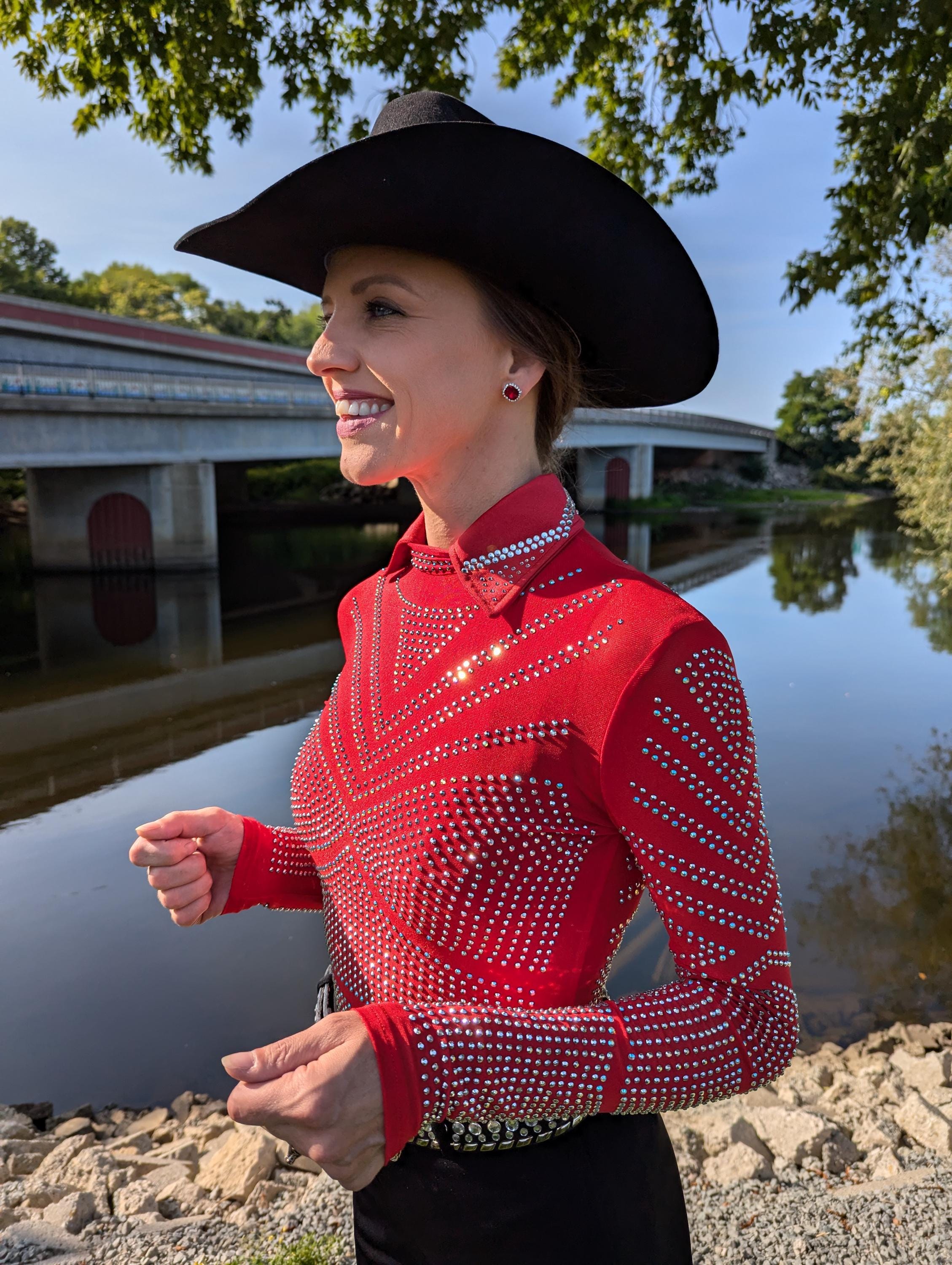 Ruby Red Rhinestone Western Show Bodysuit – Women's Rodeo Outfit - Etsy
