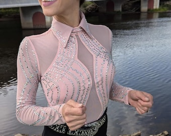 Light Pink Rhinestone Western Show Bodysuit - Equestrian Show Clothes