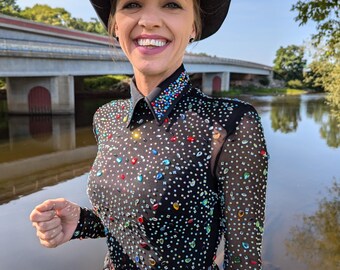 Chemise Tobys Western Show XXL Vintage Neuve - Verte Disco Avec Zip - Vêtement équitation