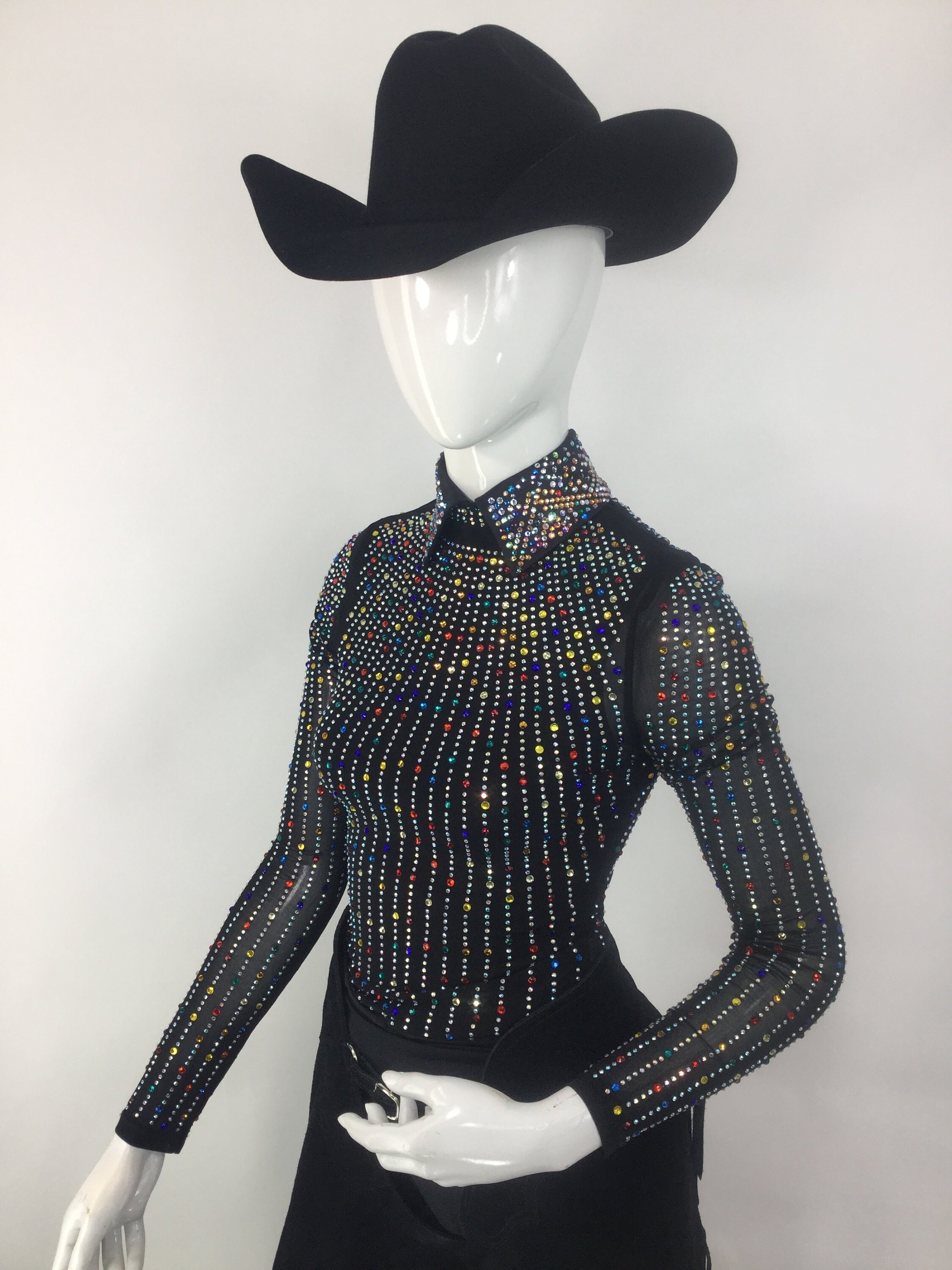 NEW Black With Rainbow Rhinestones 