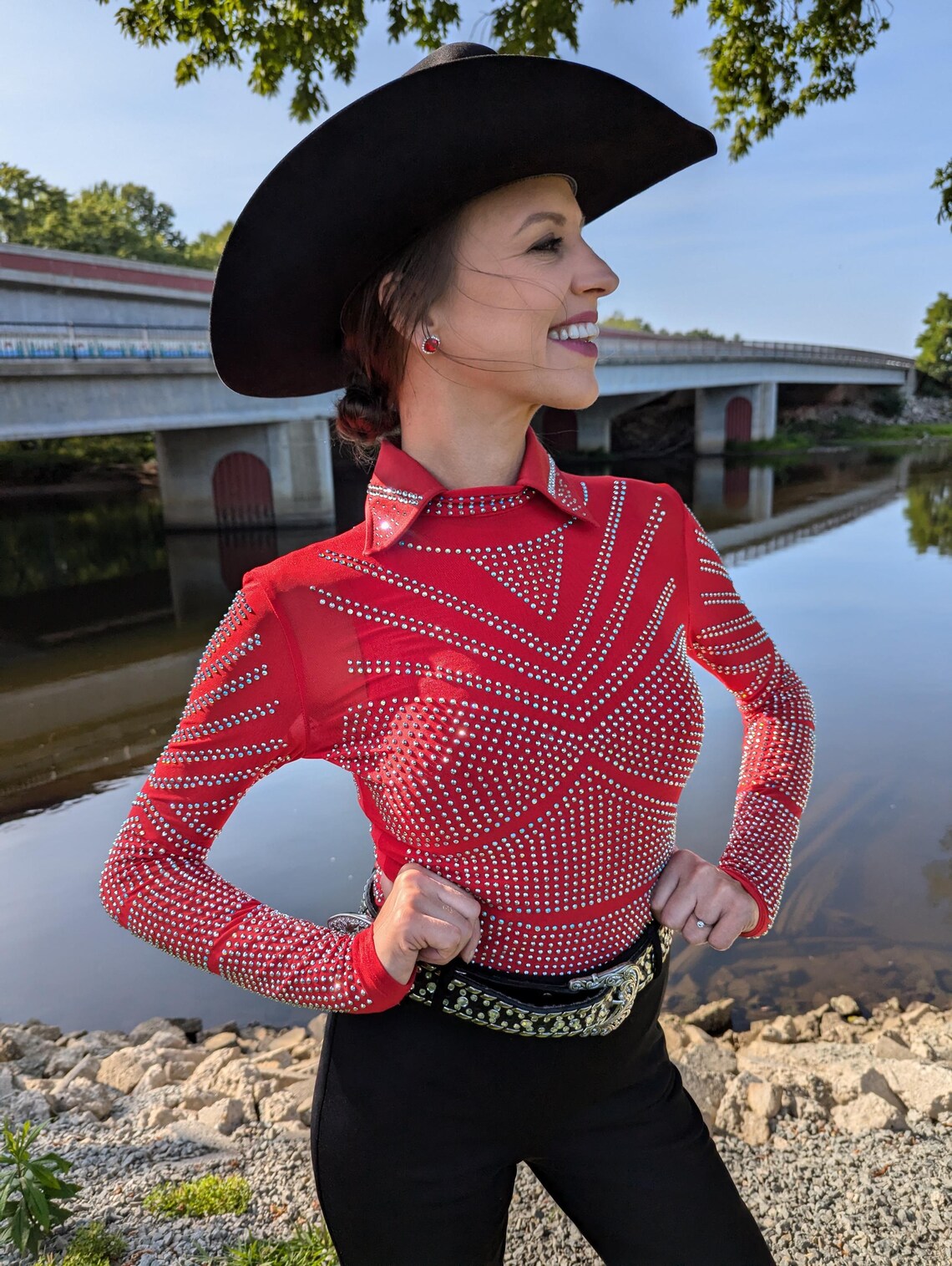 Ruby Red Rhinestone Western Show Bodysuit – Women's Rodeo Outfit - Etsy
