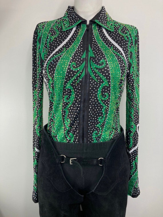 Western Show Bodysuit Black and Green | Etsy