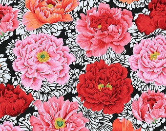 Patchworkstoff Free Spirit von Philip Jacobs BROCADE PEONY CRIMSON aus Baumwolle zum Patchwork und Nähen