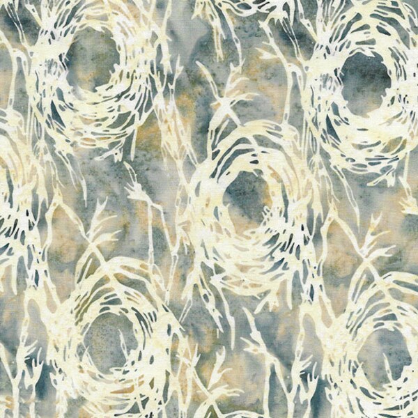 Patchworkstoff Islandbatik 6/1163 "Sticks n Stones" in hell petrol und creme mit creme "Nestern"aus Baumwolle zum Nähen und Patchwork