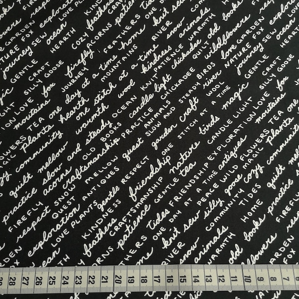 Patchwork fabric black/white "Writing on the wall" Fabric Artists PWRH999 BLACK Cotton 110 cm wide Sold by the meter