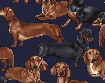 Dackelstoff 65cm , Patchworkstoff, blaugrundig von Timeless Treasures C3190 navy für Patchwork, Nähen und Quilten aus Baumwolle