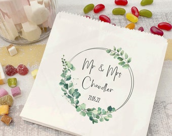 Personalised Wedding Favour sweet Bags, Eucalyptus, Silver Frame