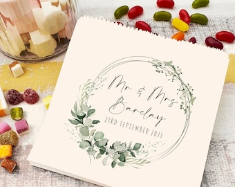 Personalised Wedding Sweet Bags: Eucalyptus Wreath, Silver Frame